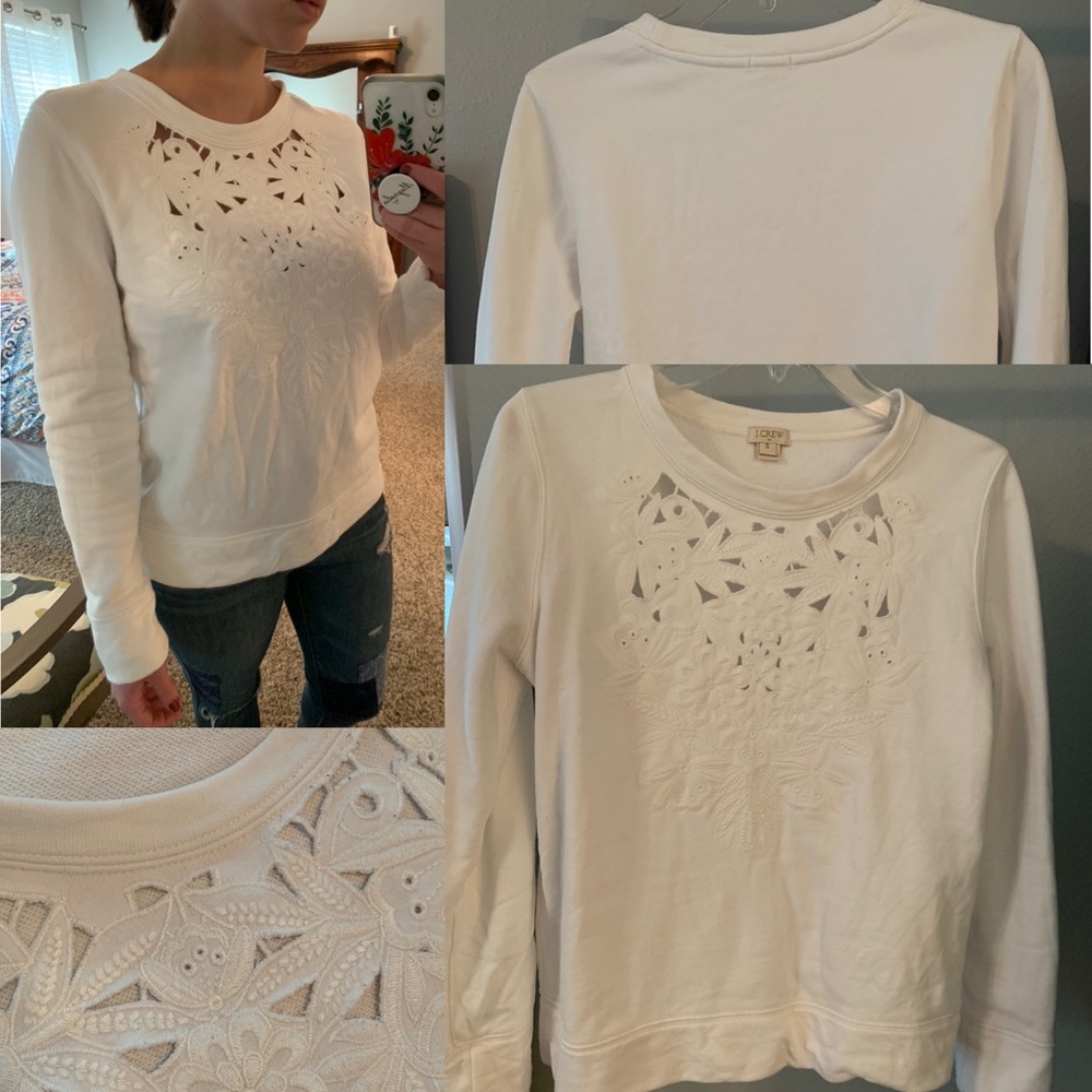 White Embroidered Crew Neck JCrew Sweatshirt